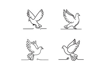 White dove in one continuous line drawing. Bird symbol of peace and freedom in simple linear style. Concept for national labor movement icon. Editable stroke. Doodle outline vector illustration
