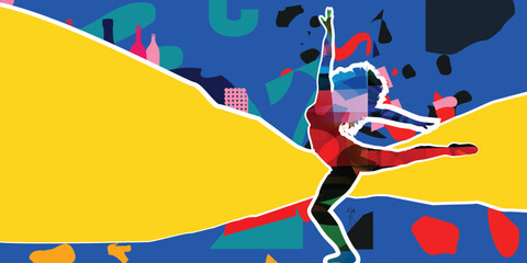 Dancing young woman with colorful background. Dancing studio poster © abstract