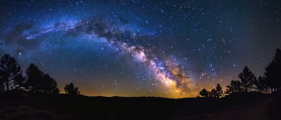 Milky Way Over Silhouetted Trees.