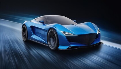 Sleek Blue Sports Car on Highway