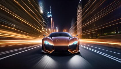 Fototapeta premium Futuristic Sports Car Driving at Night