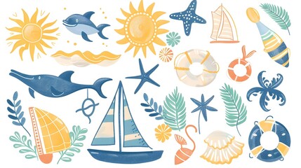 Obraz premium Vibrant Seascape with Nautical Elements and Marine Life