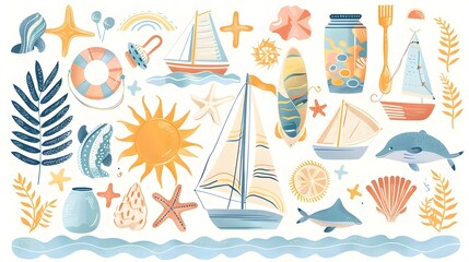 Tropical Summer Beach Vacation with Sailing Boats and Seascape