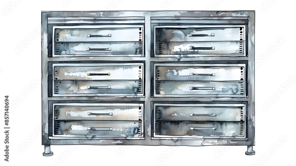 Aufkleber watercolor of a server rack data storage element on white background