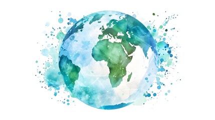 Watercolor of Abstract Network Globe for Digital Connectivity Concept
