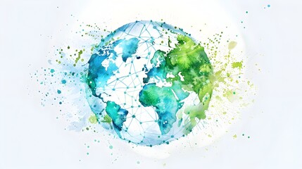 Watercolor of a Global Network Globe Representing Digital Connectivity