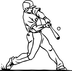 baseball player hitting ball line art drawing