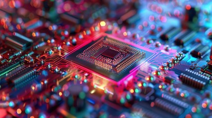 Detailed layers of a semiconductor chip highlighted in an exploded view