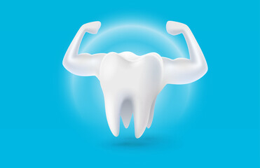 Tooth emoji white, 3D illustration of a tooth on a light background. Vector illustration