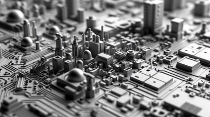 Semiconductor fabrication process shown through intricate 3D models