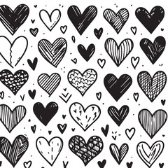 Hand-Drawn Hearts on Clean White Background, Variety of Shapes and Sizes