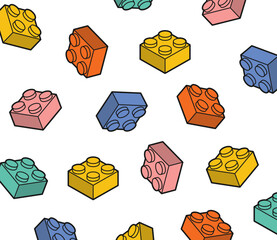 Seamless pattern colorful building block brick toy and for children fashion seamless fabric, print, wallpaper design flat vector illustration.  © PaleStudio