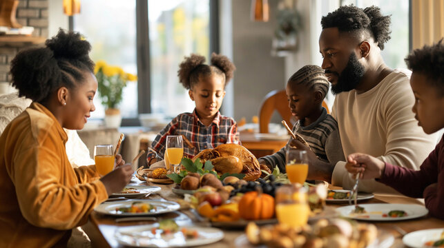 Celebrating Thank giving day, Big family have a dinner together.