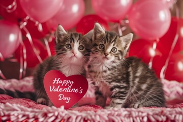 Kittens loving each other. Adorable cat hugs for Valentine's Day.