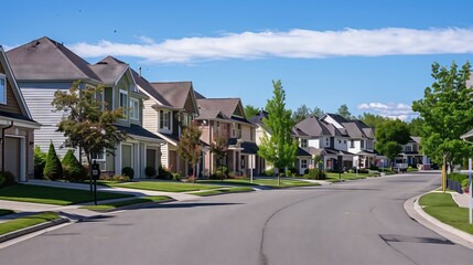 A suburban street with charming houses, each ideal for short-term subleases. Perfect blend of charm and convenience.