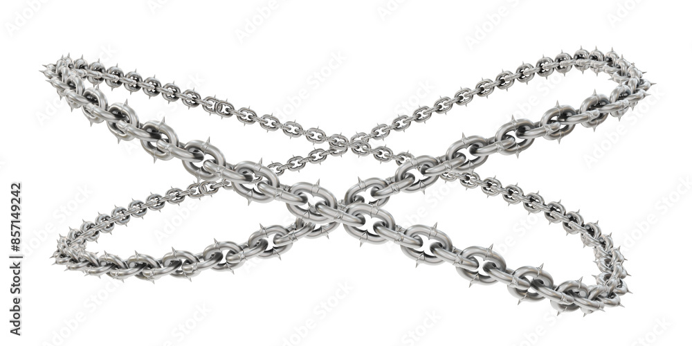 Poster 3d sculpture captures the essence of movement with sharp-tipped chains forming captivating circles (