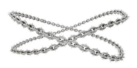 3D sculpture captures the essence of movement with sharp-tipped chains forming captivating circles (transparent PNG background).