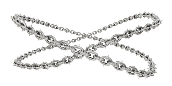 3D sculpture captures the essence of movement with sharp-tipped chains forming captivating circles (transparent PNG background).