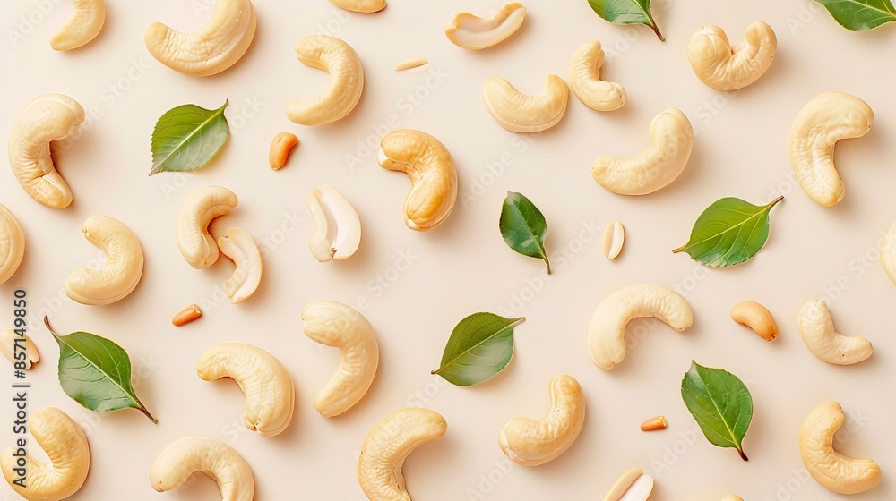 Wall mural an illustration of cashew nuts as a seamless pattern on plain backdrop for background or printing pu - Wall murals