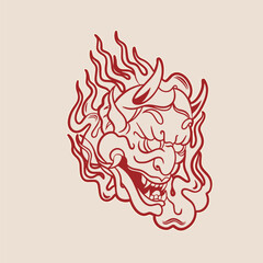 Japanese Demon Oni Mask Logo Design vector illustration
