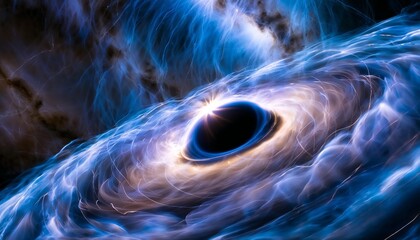 Obraz premium Sublime image d'un trou noir dans l'espace, galaxie, perturbations électromagnétiques, éclairs colorés, tourbillon lumineux