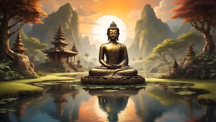 Buddha an einem Teich in der Natur