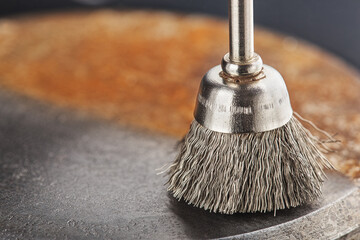 steel brush for drill clean off old metal sheet with rust
