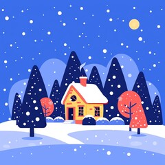 Fototapeta premium Winter wonderland flat design front view theme holiday animation vivid