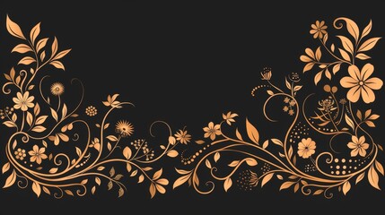 Elegant Gold Floral Frame on Black Background