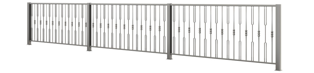 Modern Indochine Fusion: 3D Railing Art Element.  3D art element features a modern fusion of sleek metal and minimalist design with captivating Indochine influences (transparent background).