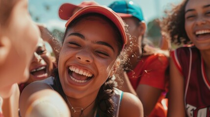 Joyful Friends Celebrating at a Softball Game - High Energy, Team Spirit, and Excitement
