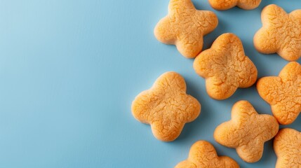 Fototapeta premium star-shaped cookies on light blue background - top view with copy space.