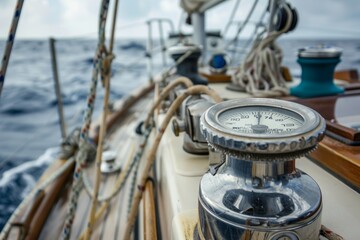 Fototapeta premium Precision Navigational Instruments on a Sailboat in Open Sea for Sailing Enthusiasts and Mariners