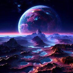 A view of the alien planet Tessara from space, revealing its surface adorned with intricate fractal patterns