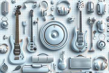 Fototapeta premium A power tool with an abstract design, on the background of which the energy of rock music is transmitted. Macro photography of an abstract music poster