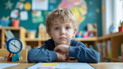 ADHD Strategies A child using visual aids and timers to stay focused in a classroom setting