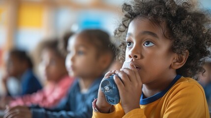 Asthma Education A child learning about asthma management in a school health class