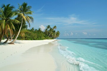 Fototapeta premium A beautiful beach with palm trees and clear blue water