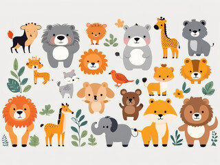 Fototapeta premium Cartoons including wild animals clipart. Vector illustration 