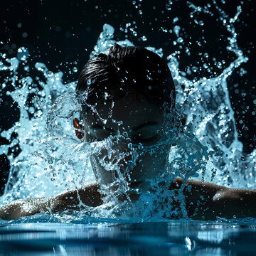 water splash in the face of a professional swimmer