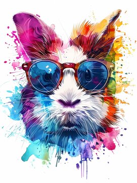 recommend clip art: adorable hamster wear sunglasses with paint splash art