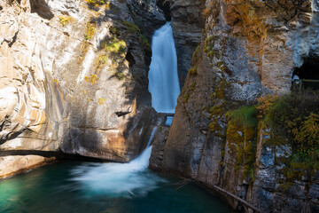 Johnston Canyon Lower Falls beautiful natural scenery. Banff National Park, Alberta, Canada....