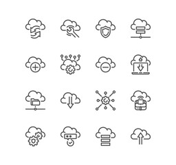 Set of data exchange related icons, sync, backup, cloud, data transfer, network and linear variety vectors.
