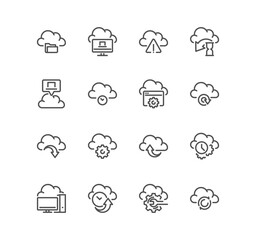 Fototapeta premium Set of data exchange related icons, sync, backup, cloud, data transfer, network and linear variety vectors. 