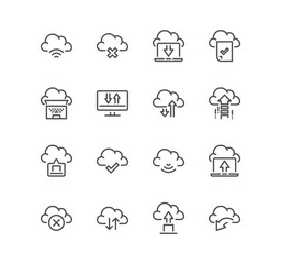 Set of data exchange related icons, sync, backup, cloud, data transfer, network and linear variety vectors.
