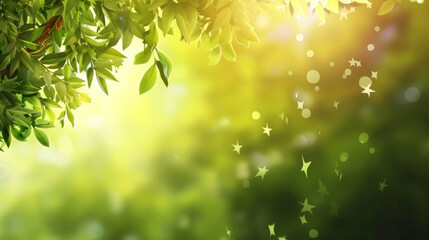 Obraz premium Sun-dappled leafy canopy with magical bokeh of light creating a dreamy, enchanted atmosphere.