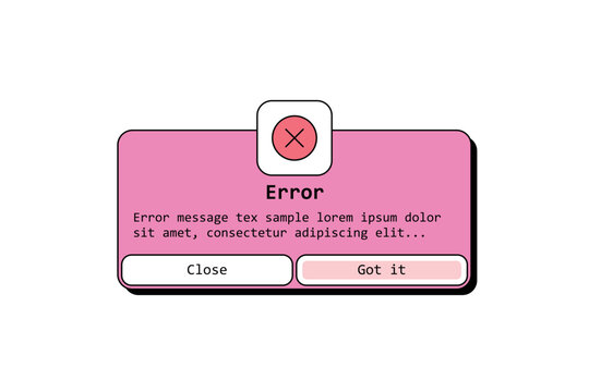 Error and warning alert, notification, dialog messages app interface elements, failure and os problem information in retro 90s style on white background flat vector illustration.

