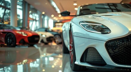 A luxury sports car showcased in an upscale dealership