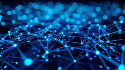 A closeup of digital network connections with blue lights