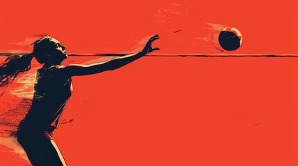 A volleyball player spiking a ball, minimal style, illustration background